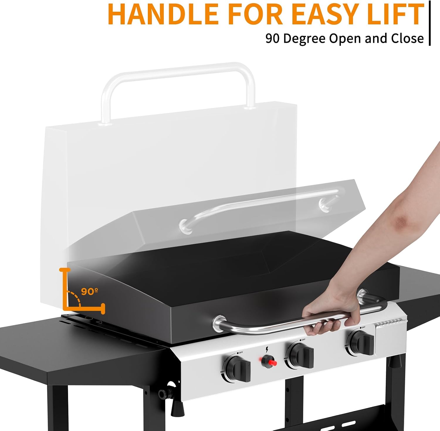 25.6'' Gas Griddle Flat Top Grill with Lid, 3-Burner Tabletop Portable Propane Griddle for Outdoor Cooking, Camping & Tailgating Barbecue, 45,000BTU Output, Silver