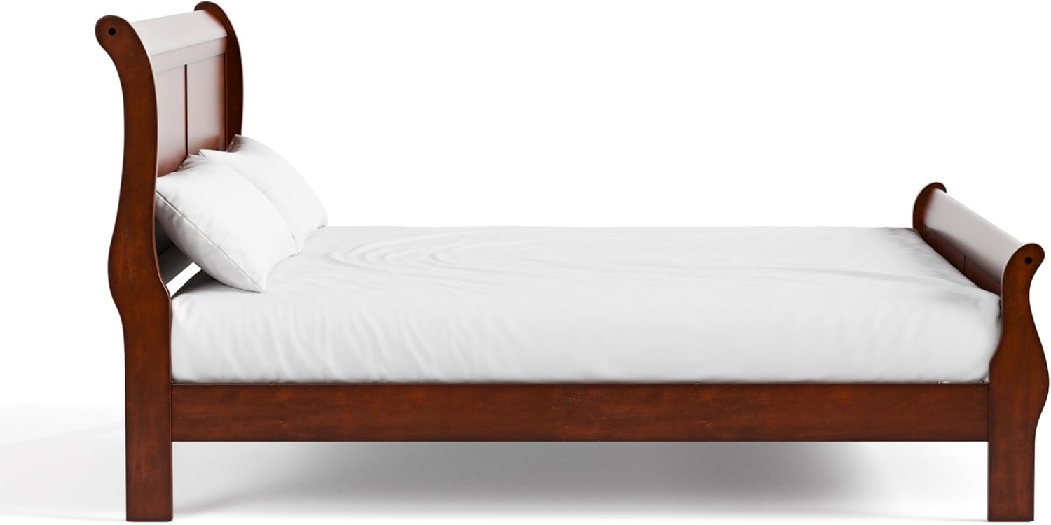 Furniture of America Arabella Traditional Wood Full Bed Frame with Headboard and Footboard, Elegant Sleigh Design Bedframe for Bedroom, Guest Room, Easy Assembly, Box Spring Required, Cherry