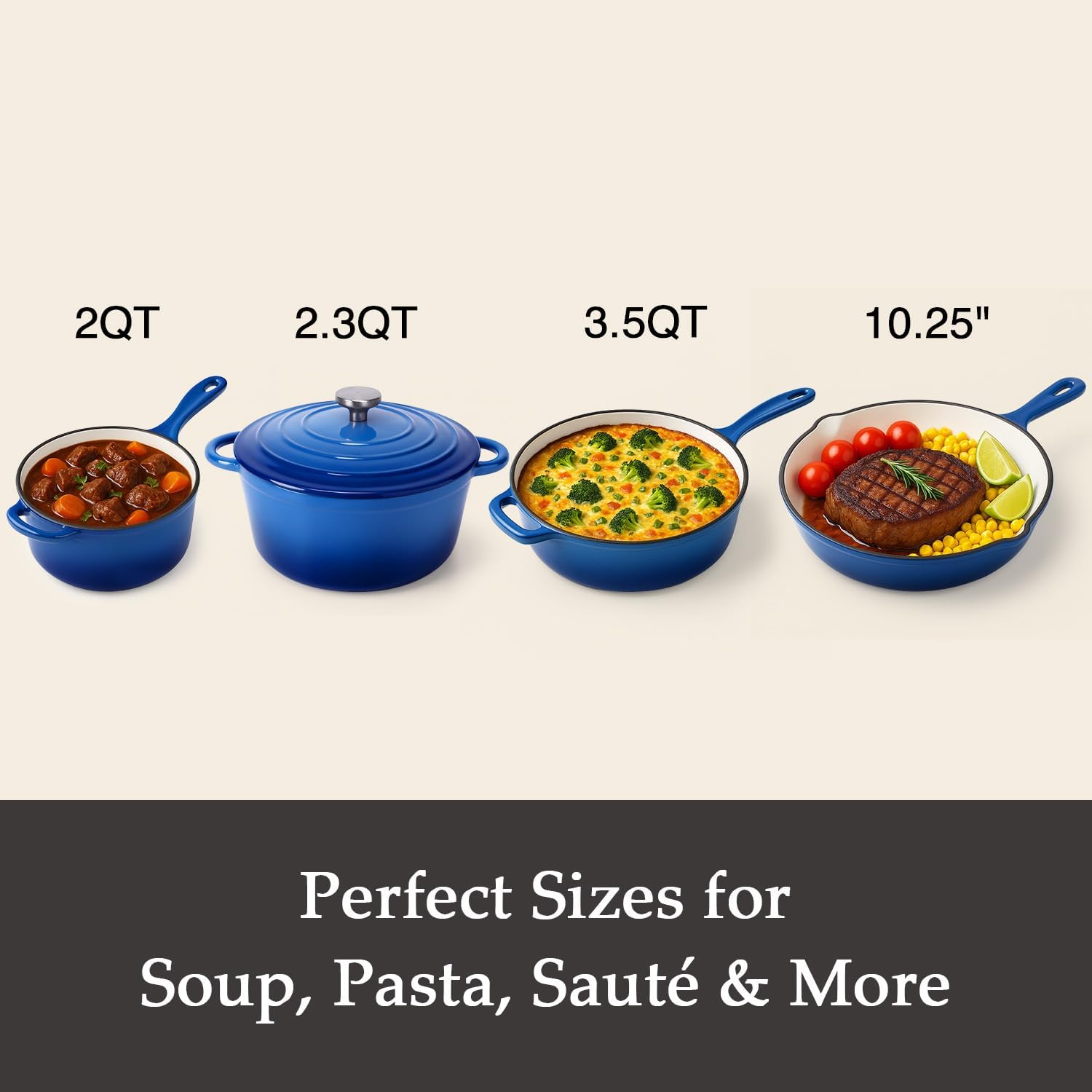 QuliMetal Nonstick Enameled Cast Iron Cookware Set, 4-Pcs Pots and Pans with Lid, Healthy Round Dutch Oven Pot for Sourdough Bread Baking, Oven Safe up to 500° F or on All Stovetop