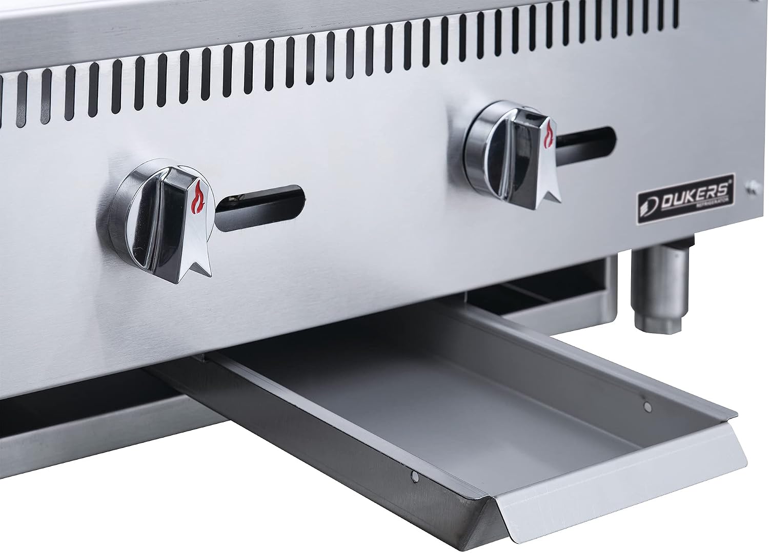Dukers DCGMA36 36' in. W Commercial Countertop Gas Griddle, 1 Burner, NG/LPG (Natural Gas/Liquid Propane) 30,000 BTU 1 inch Plate with Manual Controls