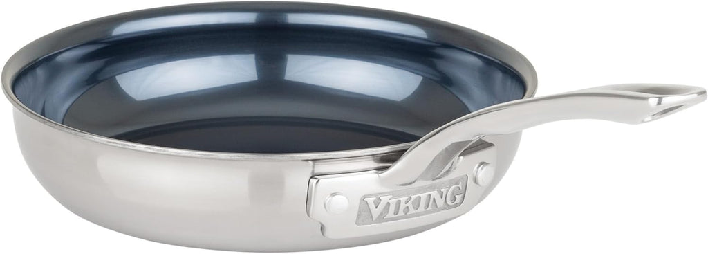 Viking 4-Ply Frying Pan, 8 Inch Laser Clad Titanium Performance Ti Kitchen Cookware, Blue/SIlver