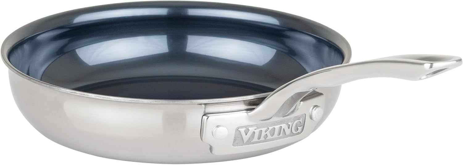 Viking 4-Ply Frying Pan, 8 Inch Laser Clad Titanium Performance Ti Kitchen Cookware, Blue/SIlver
