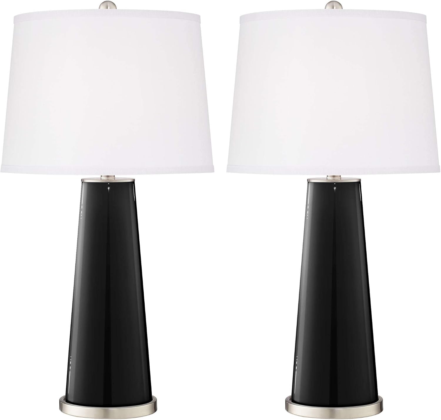 Color + Plus Leo 29 1/2' Tall Cylinder Modern End Table Lamps Set of 2 Tricorn Black Brushed Nickel Finish Glass Fabric White Shade Living Room Bedroom Bedside Nightstand House Office Home Reading
