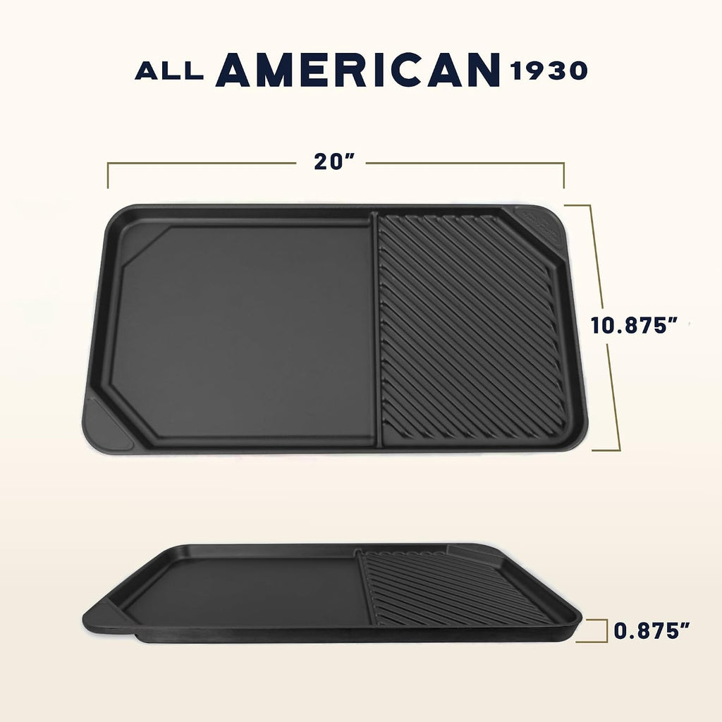 All American 1930 - Ultimate 60/40 Griddle with Ceramic Non-Stick Coating - Berry Blue - Durable & PFAS Free - Indoor Griddle for Easy Prep, Cooking, & Cleaning - Made in the USA