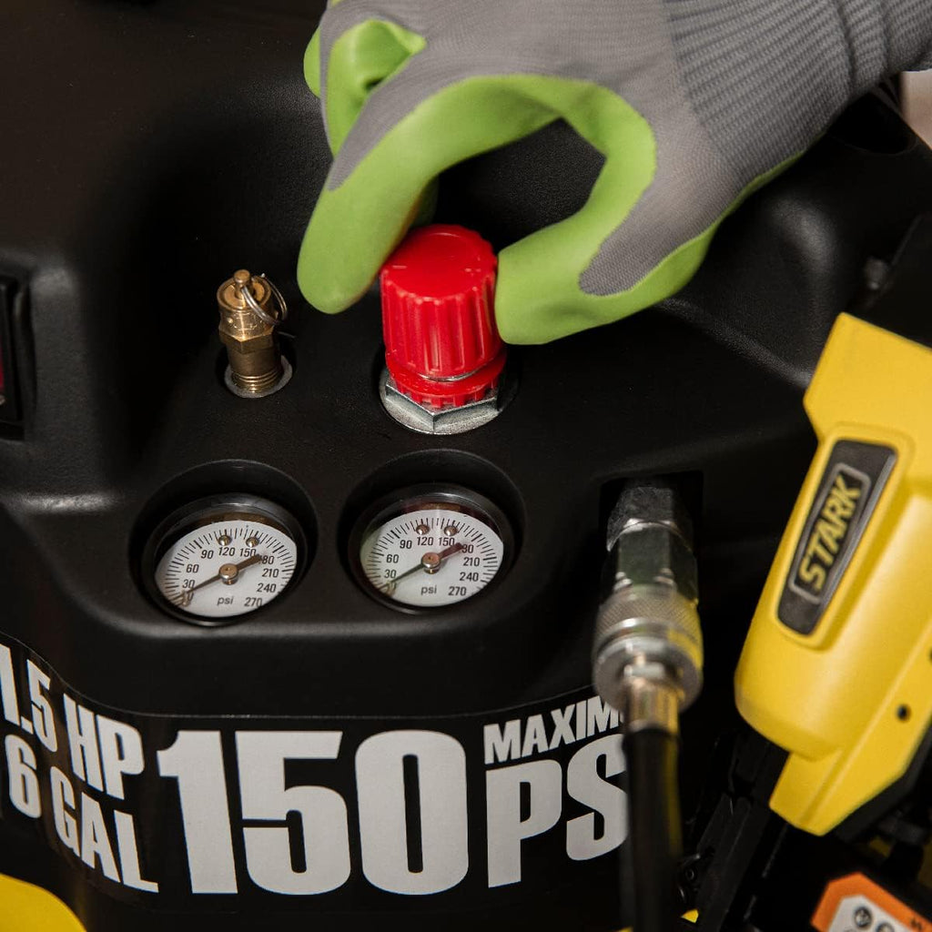 Stark USA 6 Gallon Pancake with 18 Gauge Brad Nailer Set Electric Oil-Less Air Compressor, 150 PSI Combo Set