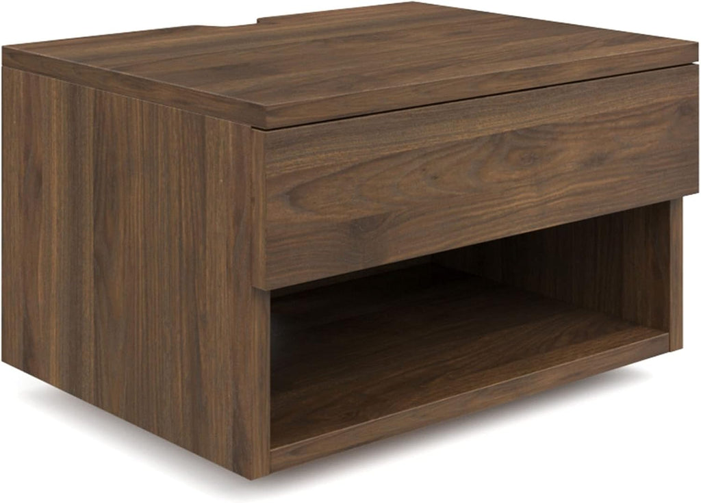 Nathan James Jackson Wall Mounted Floating Bedroom Nightstand with Storage Drawer and Modern Open Shelf Cubby Set of 2, Dark Brown Walnut