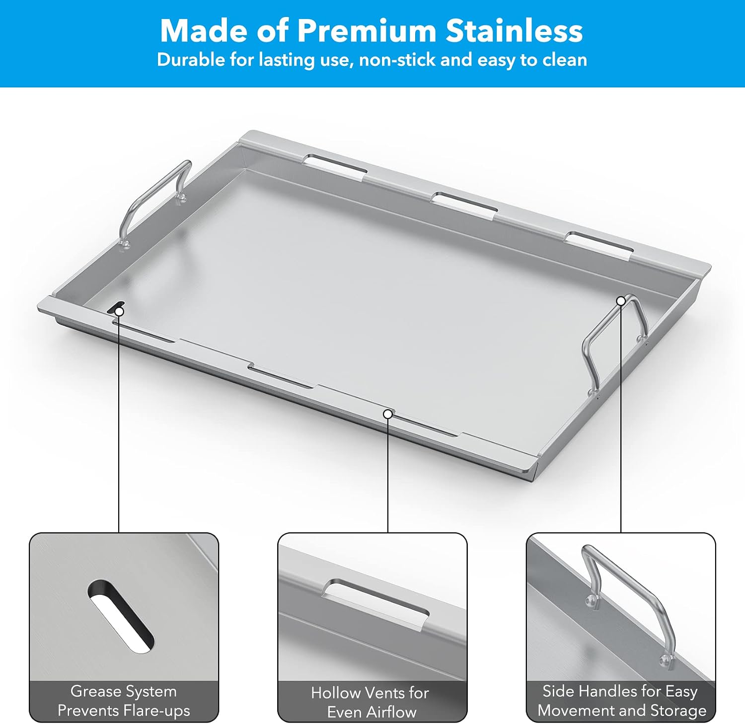 Stanbroil Full Size Griddle Insert for Weber Spirit 300, Spirit 400 Series Gas Grill, Flat Top Grill Griddle Insert for Weber Spirit 310 315 320 330 335 425 435, Stainless Steel