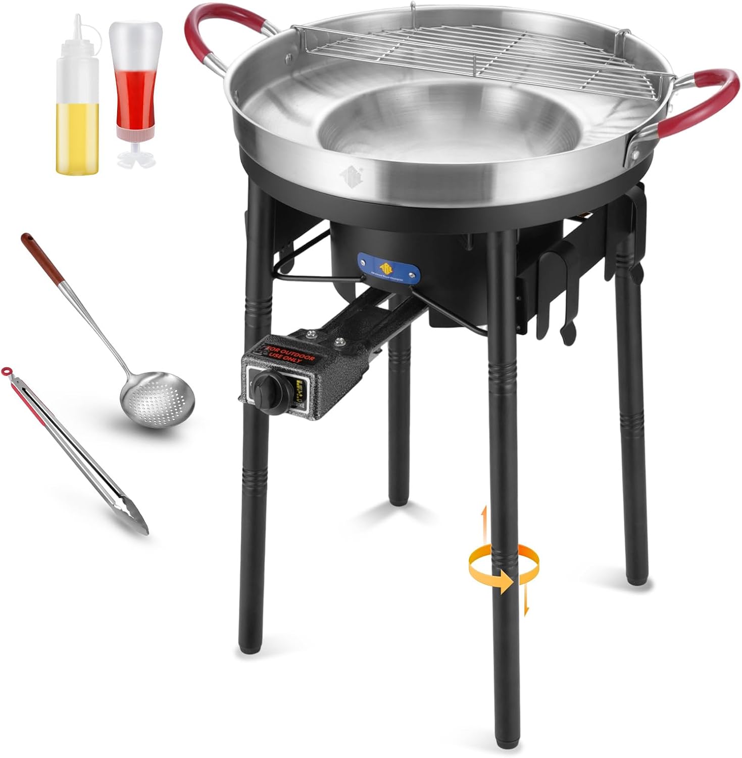 23' Concave Comal w/50,000BTU Propane Grill Burner Set, Discada disc Outdoor Cooker, Stainless Steel Griddle Fryer Cookware Set, Disco Para Cocinar, Tacos Stir Fry Wok, Paella Burner and Stand Set