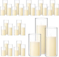 Shihanee 180 Pcs Pillar Candles and Glass Cylinder Vases Clear Cylinder Holders for Slim Pillar Candles Table Decoration (Ivory White)