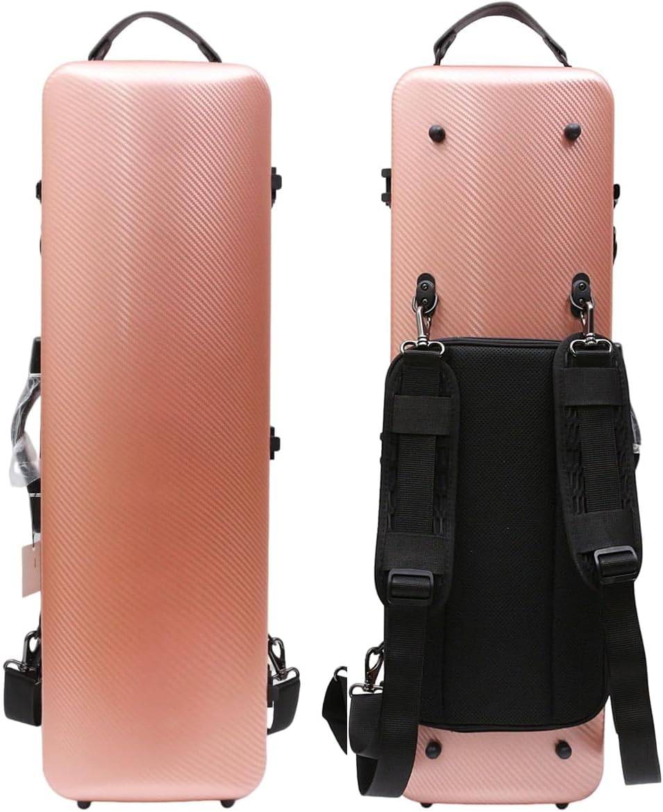 Violin case 4/4 Full size High strength Carbon fiber hard shell Durable handles Internal storage with Backpack straps Music Sheet bag (Rose gold,Buckle lock)