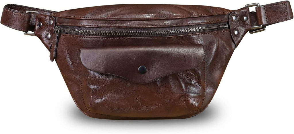 Genuine Leather Fanny Pack for Women and Men Vintage Real Leather Sling Bag Crossbody Bag Fashion Waist Bag Chest Purse