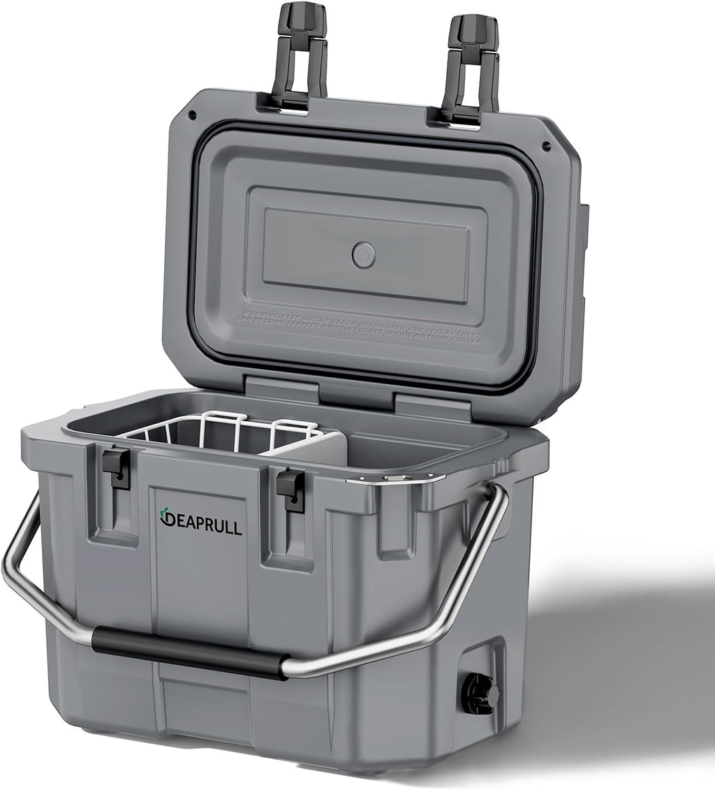 Hard Cooler, Insulated Ice Chest Box Holds Ice for More Days, Portable Cooler with Handle, Cup Holders, Double Latches for Camping Drink, Beach, Picnic, Fishing, Boat, Barbecue