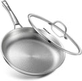 Titanium Pan, 12 Inch Pure Titanium Hammered Pro frying pan with Lid, Non-Toxic Skillet for Cooking, PFAS/PFOA/PTFE Free Cookware, Dishwasher&Oven Safe, Kitchen Induction Compatible