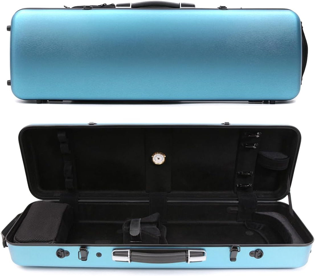 Violin case 4/4 Full size High strength Carbon fiber hard shell Durable handles Internal storage with Backpack straps Music Sheet bag (Blue)