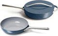 Caraway Fry Pan and Sauté Pan Duo - 10.5' Ceramic Frying Pan and 11.8' Deep Sauté Pan with Lid - Non Stick, Non Toxic, Oven Safe - Navy