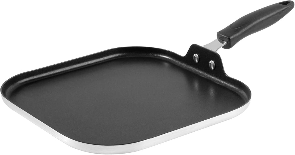 Restaurantware Nonstick Griddle Pan - 10 Count 11 x 11 Inch Aluminum Nonstick Frying Griddle With Bakelite Handle - Square Frying Pan With Even Heating - Black Cooking Surface For Home Kitchens