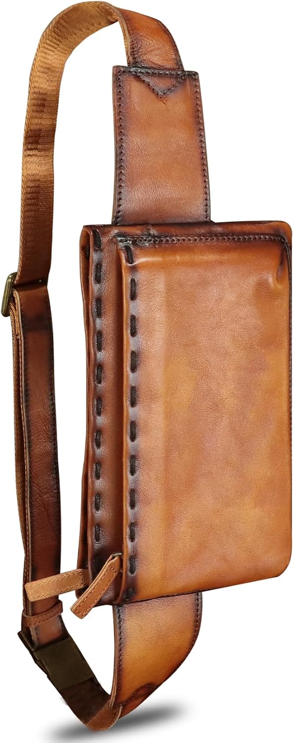 Genuine Leather Waist Bag Fanny Packs for Women and Men Real Leather Small Crossbody Chest Purses (Brown)