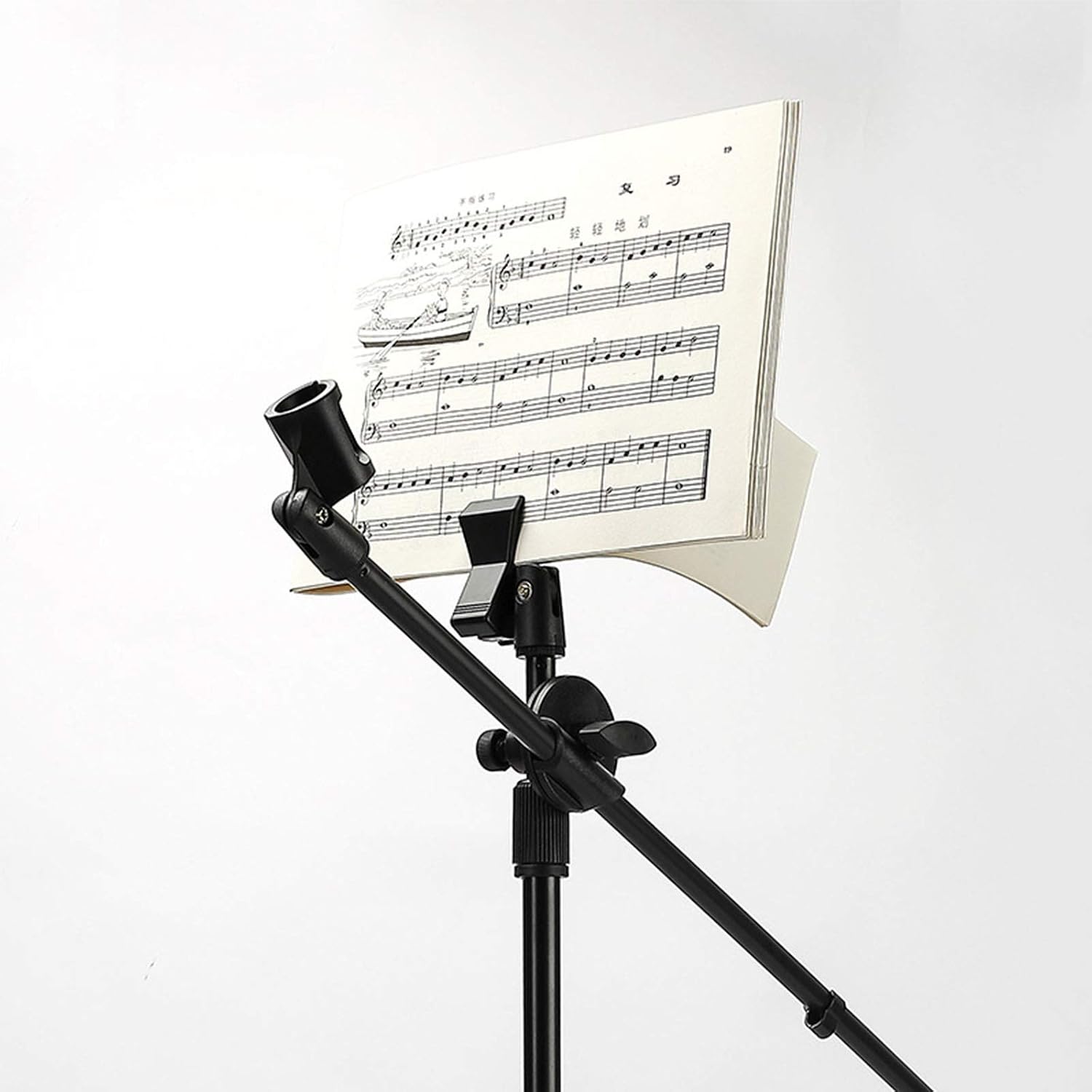 Music Stand Portable Folding Music Stand Music Sheet Holder with Microphone Stand for School Orchestras Choirs (Black One Size)