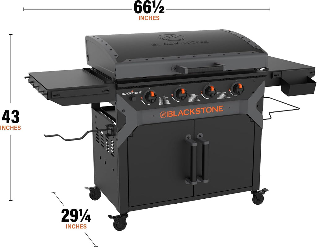 Blackstone 2309 Iron Forged 36' Omnivore Griddle with X-Braced Hood and Enclosed Cabinet, Powder Coated Steel, Black