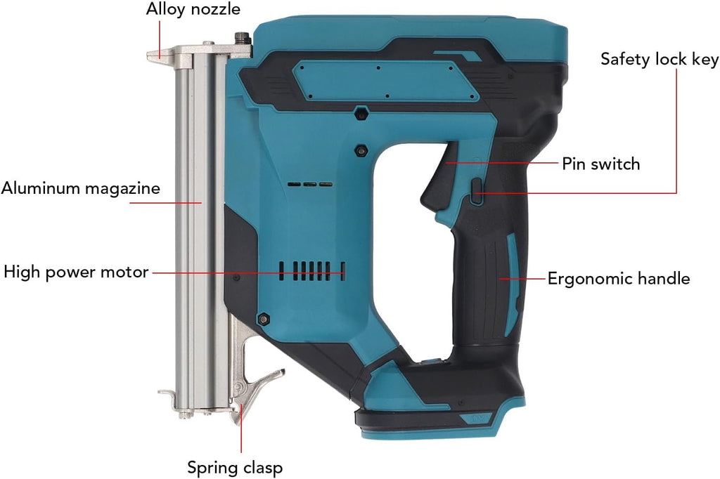 Generic Portable Cordless Brad Nailer, Electric Rechargeable Nail for Woodworking for 8V Li Ion Battery Pneumatic Power Nailer for Trim Work Furniture Building