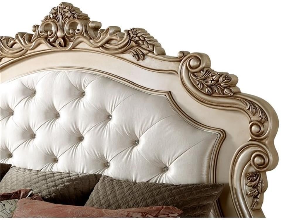 Acme Gorsedd California King Bed in Cream Fabric and Golden Ivory
