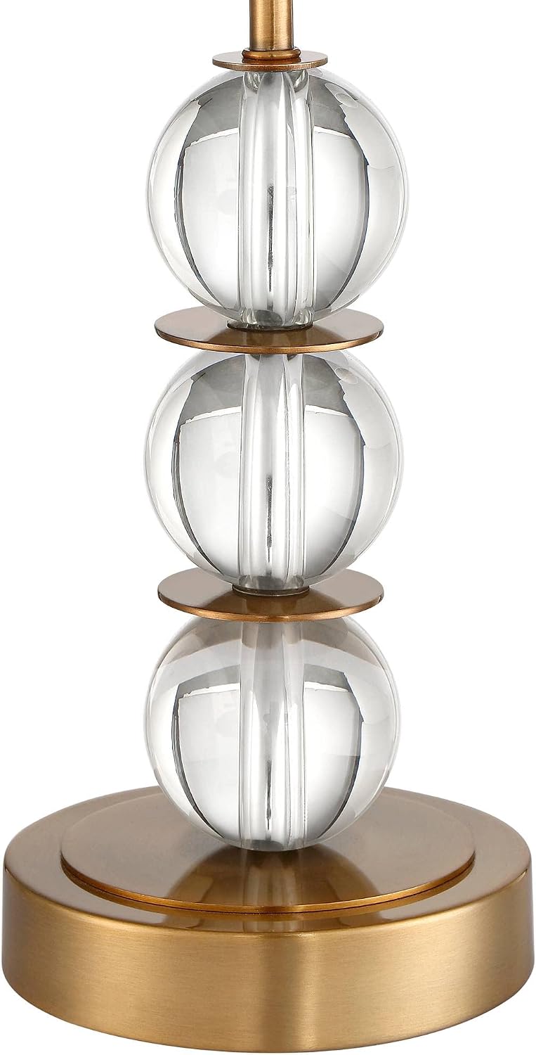 Vienna Full Spectrum Halston Modern Buffet Table Lamps Set of 2 with Dimmer 32 1/2' Tall Skinny Brass Metal Stacked Crystal Off-White Fabric Drum Shade Living Family Room Dining House Home Office