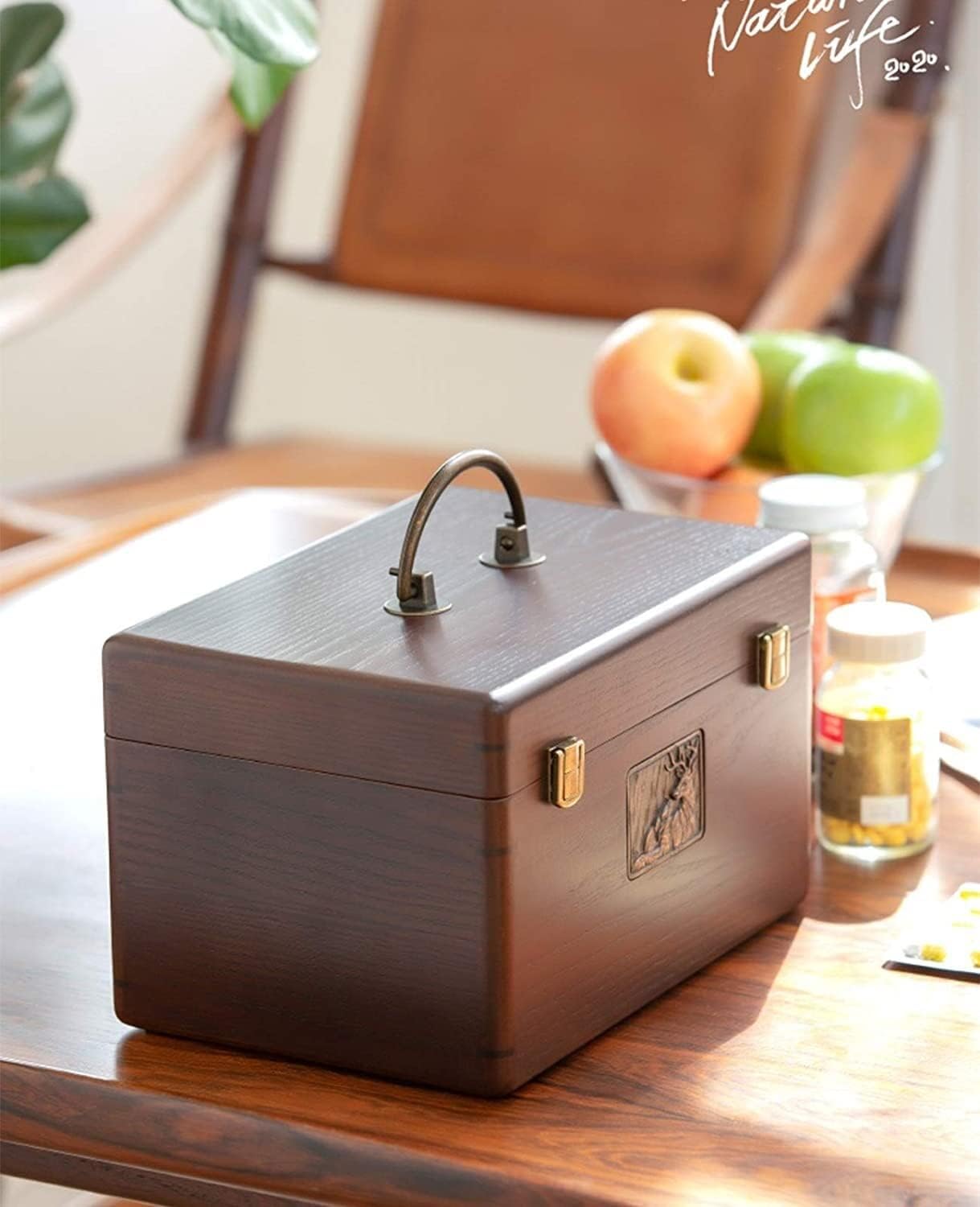 Medicine Storage Box Organizer Jewelry Travel Pill Case Family First Aid Portable Chest Wood Containers with Tray Cabinets Multi-use 26X17.8X16.3CM
