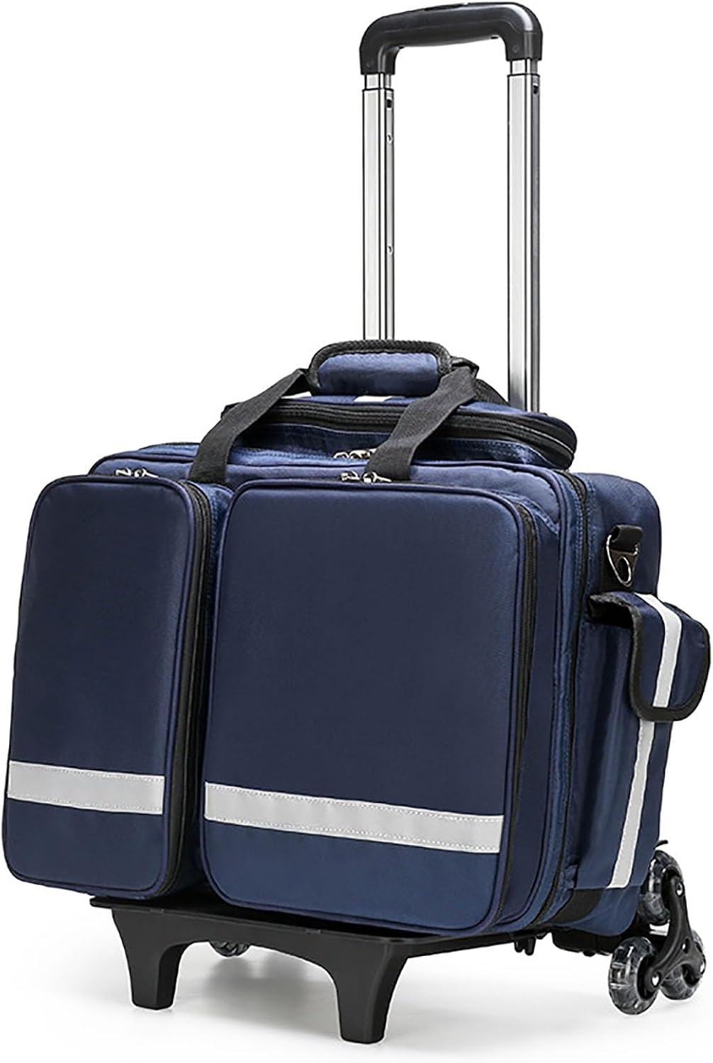 Portable First Aid Kit Bag, Professional Large Capacity Trolley with Wheelsmergency Responder,Trauma with Compartments Removable,for EMT, EMS, Paramedics(Blue)