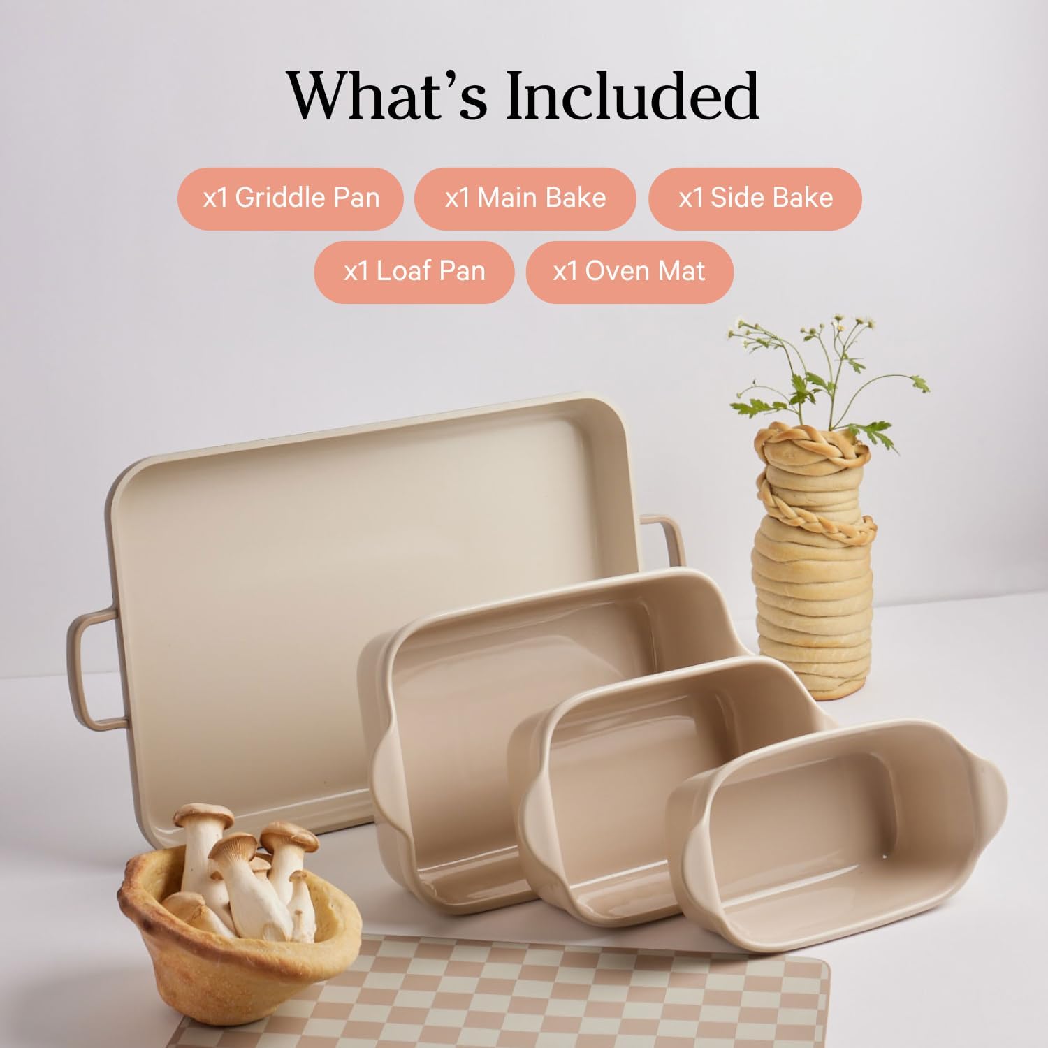 Our Place Bakeware Set | 5-Piece Ceramic Bakeware Collection with Stovetop-to-Oven Griddle Pan | PFAS-Free Non-Toxic Nonstick Pans, Oven Mat & Baking Dishes | Spice