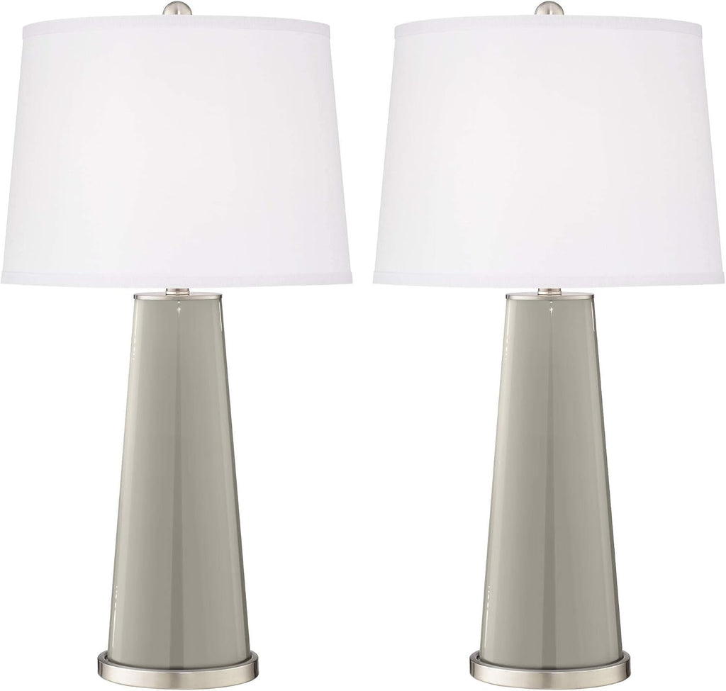 Color + Plus Leo 29 1/2' Tall Modern End Table Lamps Set of 2 Requisite Gray Finish Glass Fabric White Shade Living Room Bedroom Bedside Nightstand House Office Home Reading Kitchen Entryway Console