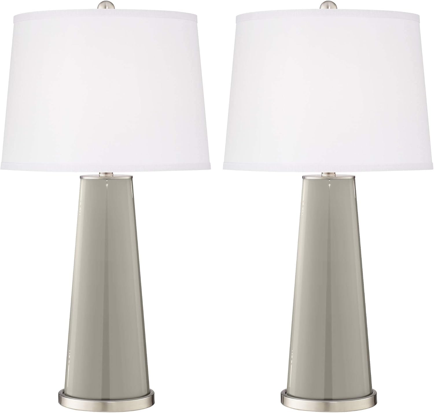 Color + Plus Leo 29 1/2' Tall Modern End Table Lamps Set of 2 Requisite Gray Finish Glass Fabric White Shade Living Room Bedroom Bedside Nightstand House Office Home Reading Kitchen Entryway Console