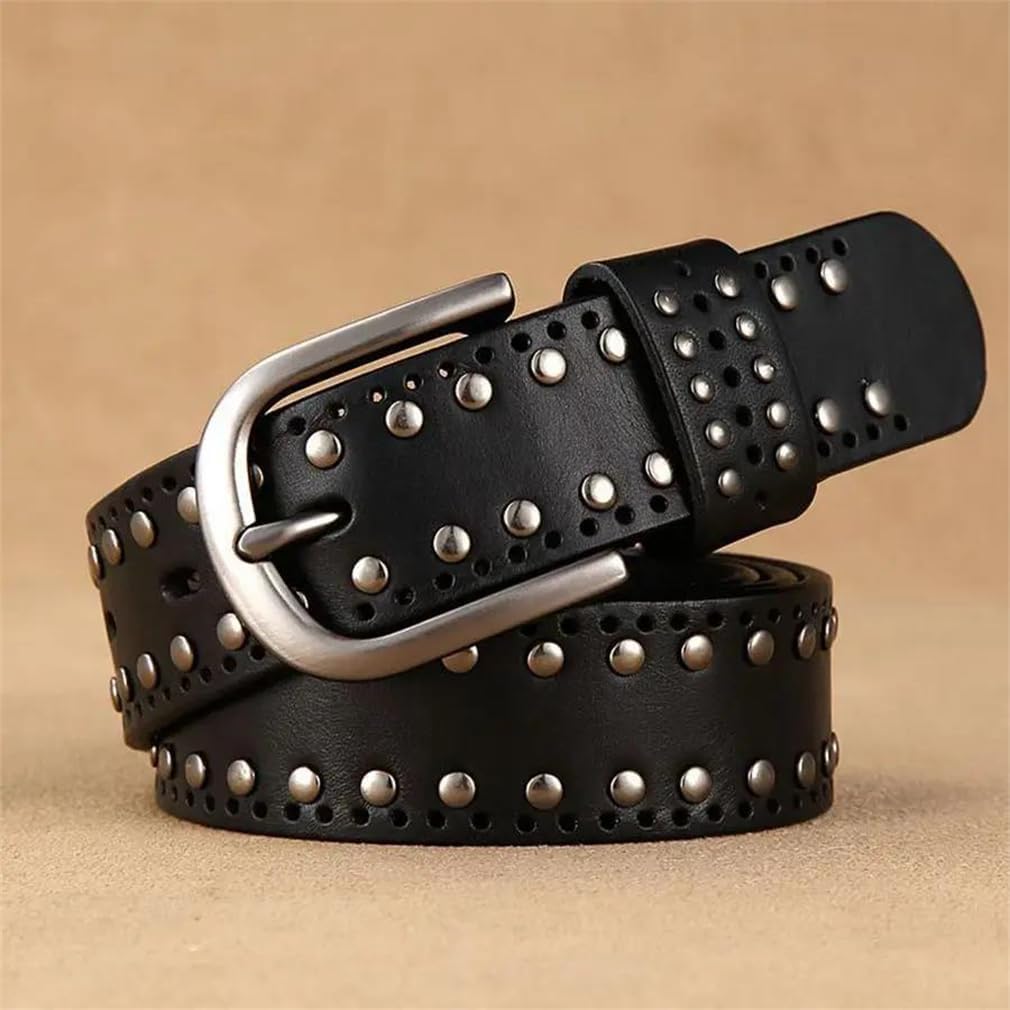 Women Genuine Leather Waist Belt Punk Rivet Hollow Out Design For Jeans Dresses