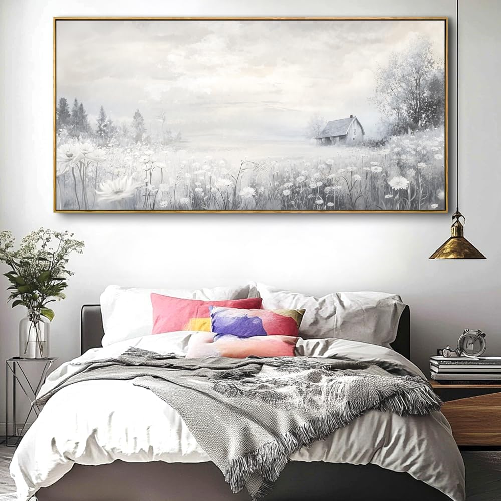 Abstract Landscape Wall Art - Framed Modern Canvas Painting for Living Room, Bedroom Home Office Decor, 60x30 Inch Ready to Hang