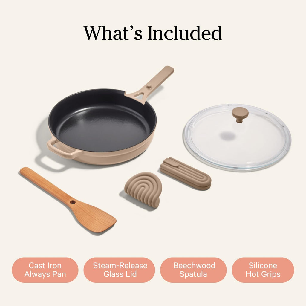 Our Place Cast Iron Always Pan | Premium Enameled, Toxin-Free Surface | 10-inch 8-in-1 Multifunctional Cookware System | Lid, Handle Covers | Heavy Duty Skillet | Oven & High Heat Safe | Steam