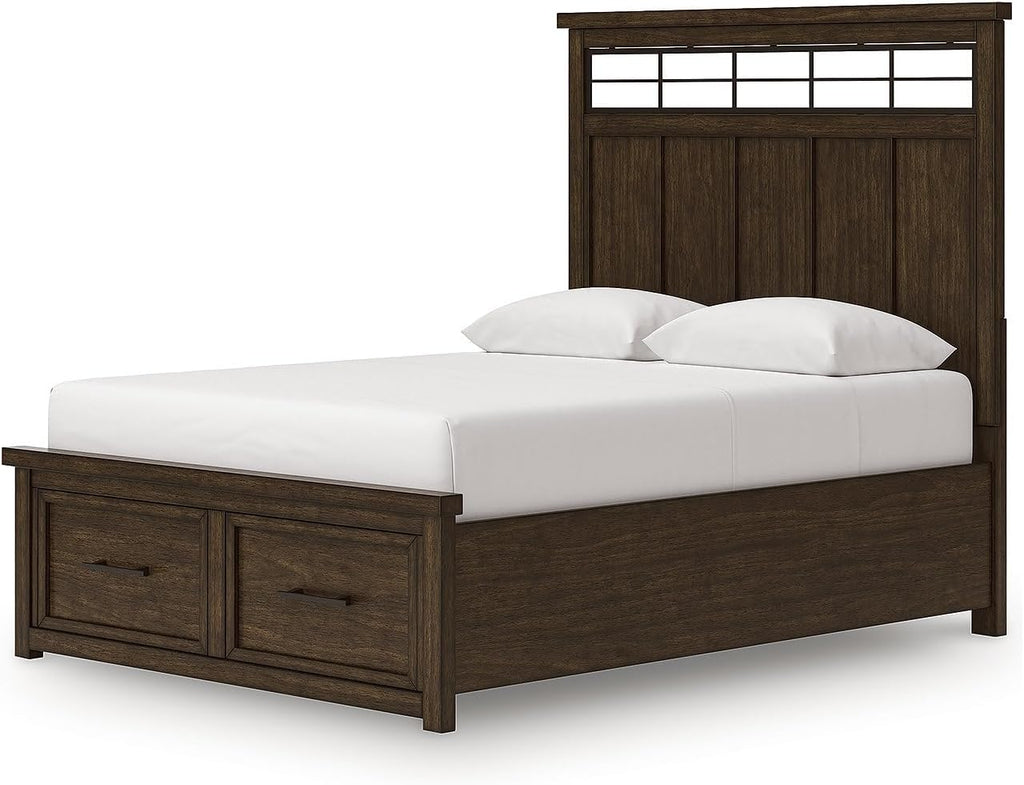 Signature Design by Ashley Taffenbrook Queen Bed Frame with Headboard, 2-Drawer Storage Platform Bed, Hardwood Solids, Mango Wood Veneer, MDF, Rich Brown Finish