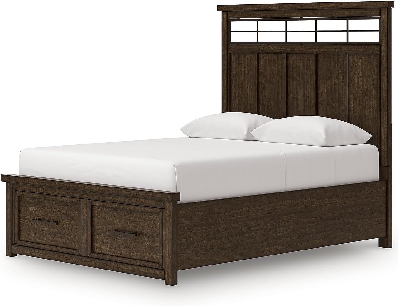 Signature Design by Ashley Taffenbrook Queen Bed Frame with Headboard, 2-Drawer Storage Platform Bed, Hardwood Solids, Mango Wood Veneer, MDF, Rich Brown Finish