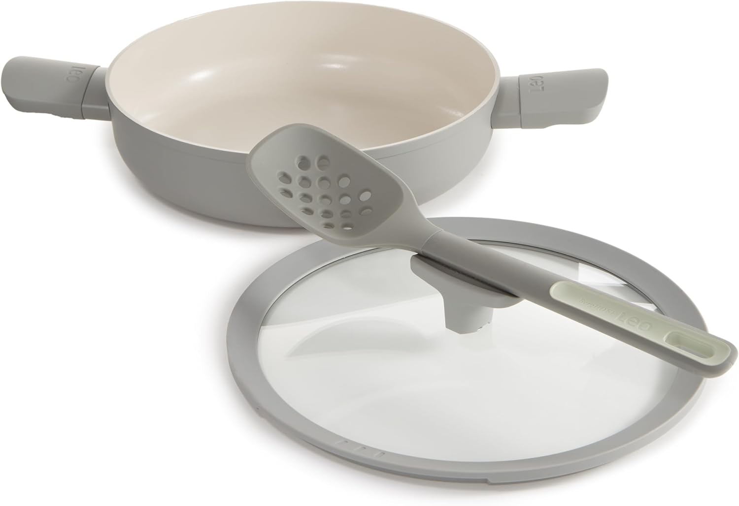 Berghoff Balance Non-stick Ceramic Sauté Pan 10.25', 3.1qt. with Glass Lid, Recycled Aluminum, CeraGreen Non-toxic Coating, Stay-cool Handle, Induction Pan, Moonmist
