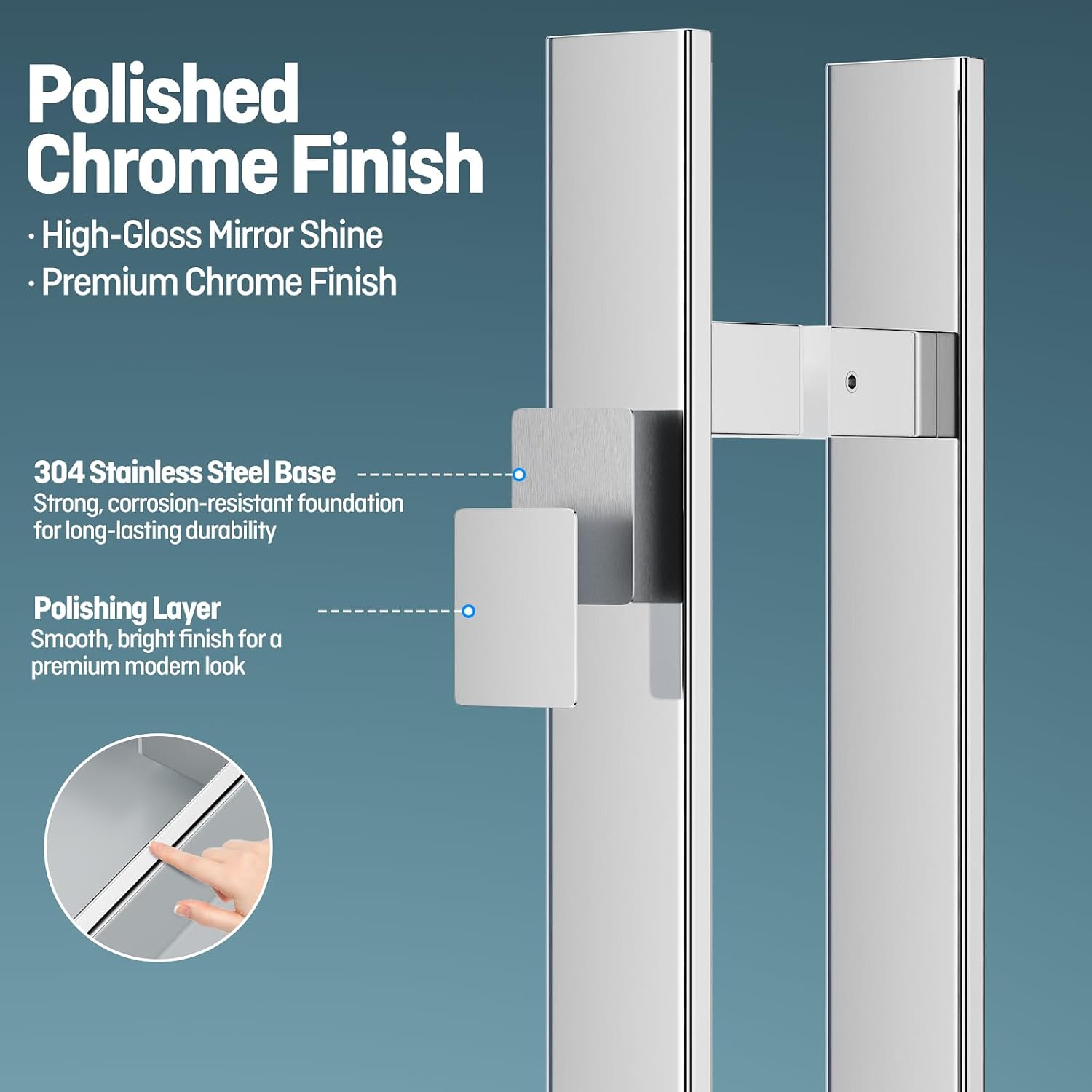Ranbo H-Shaped 71' Large Push Pull Door Handle,Back to Back, 1500mm (59 1/16 inch) CTC, 1.2 mm Thick 304 Stainless Steel, Heavy Duty for Barn,Front,Entrance, Commercial,Glass Doors,Polished Chrome