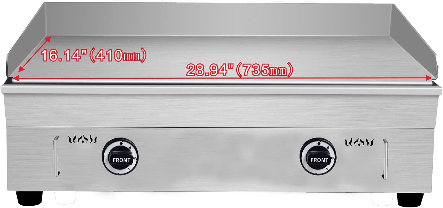 LPG Gas Griddle Countertop 28.94'x16.14' Flat Cooking Griddle Stainless Steel Hot Plate for BBQ Camping Teppanyaki 122-572F 2800Pa Commercial