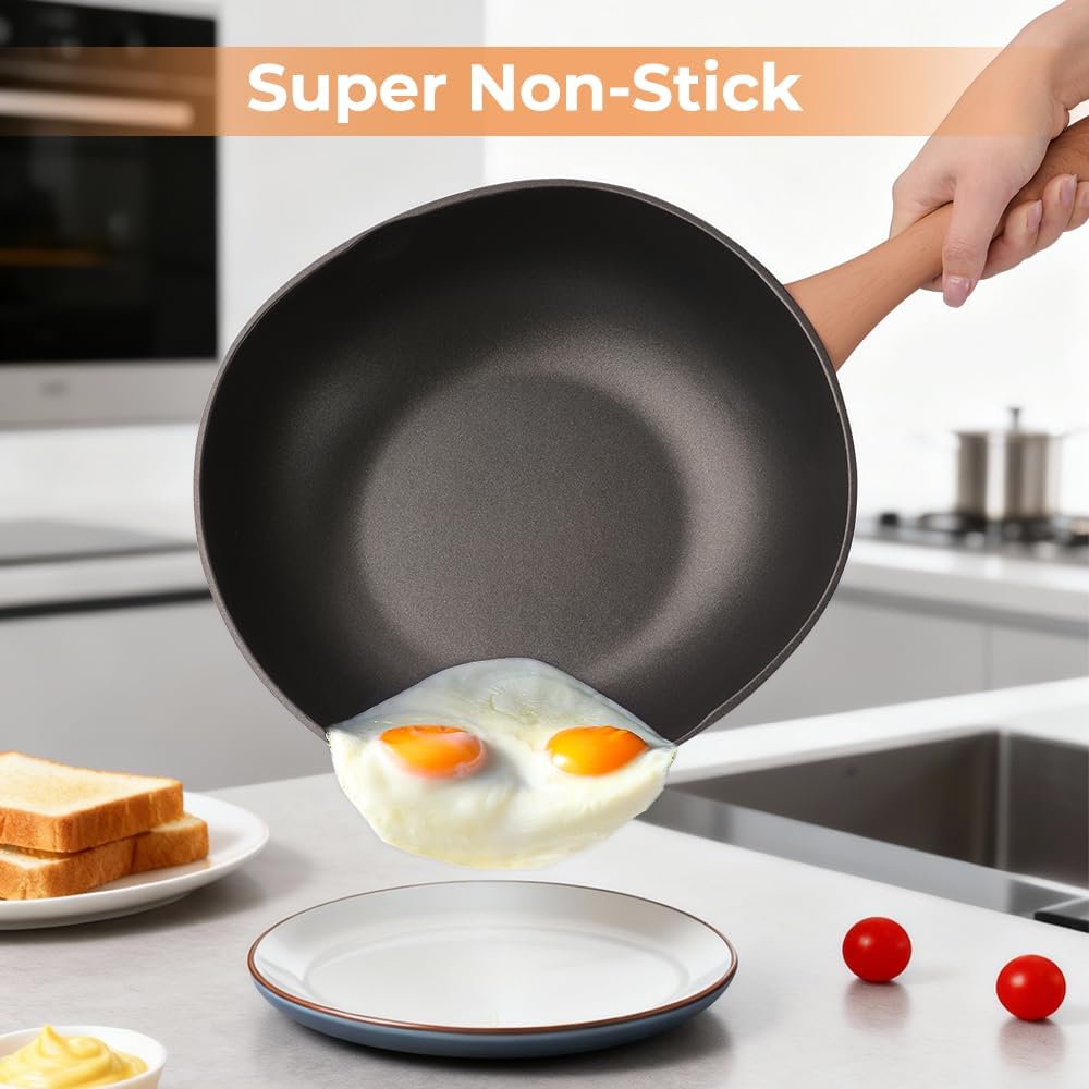 Bionic Turtle 12 Inch Nonstick Wok with Lid, Non Toxic, PFAS & PFOA Free, Dishwasher Safe, Compatible with All Stovetops, Durable Stir Fry Pan for Home Cooking
