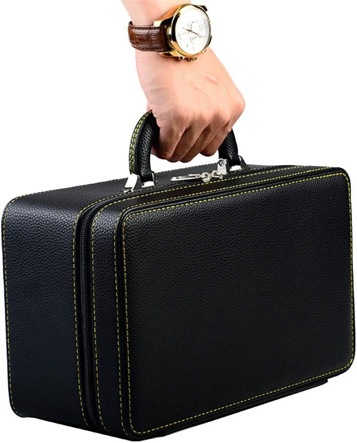 Oirlv Black Leather Jewelry Box Handmade Travel Jewelry Organizer Storage Case Holder For Girl Lady Earring,Ring,Necklace,Pendant,Watch,Bracelet.(3 layers)