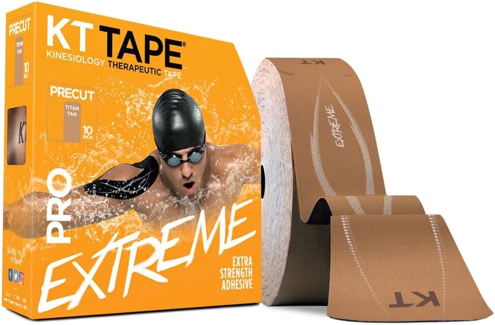KT Tape PRO Extreme, Synthetic Jumbo Kinesiology Athletic Tape, 150 Count, 10' Precut Strips, Titan Tan