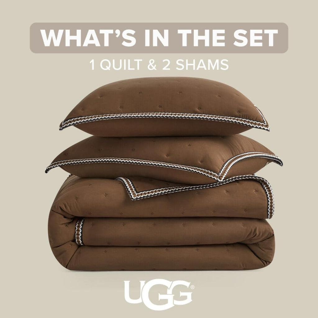 UGG Braid King Size Quilt Set – 3 Piece King Quilt Bedding Set with 2 Shams, Soft Lightweight Bedspread Coverlet for Home & Bedroom, Chestnut Brown (Devon)
