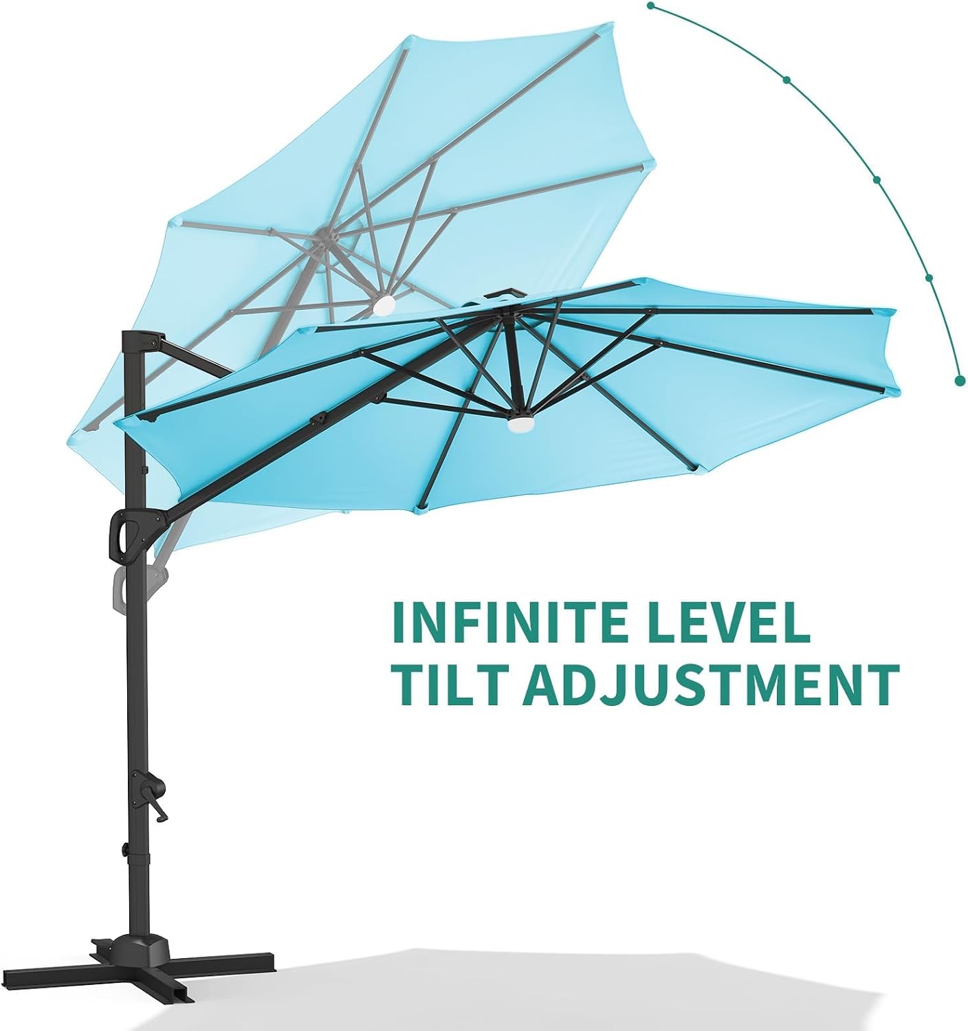 Takywep 10ft Cantilever Patio Umbrella, Outdoor Umbrella 360-degree Rotation, Solar-powered LED lights, Easy-Tilt Mechanism, for Decks, Poolside and Backyard Relaxation