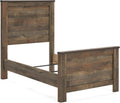 Signature Design by Ashley Trinell Casual Twin Panel Bed with Metal Slats and Nailheads, Foundation or Box Spring Needed, Dark Brown