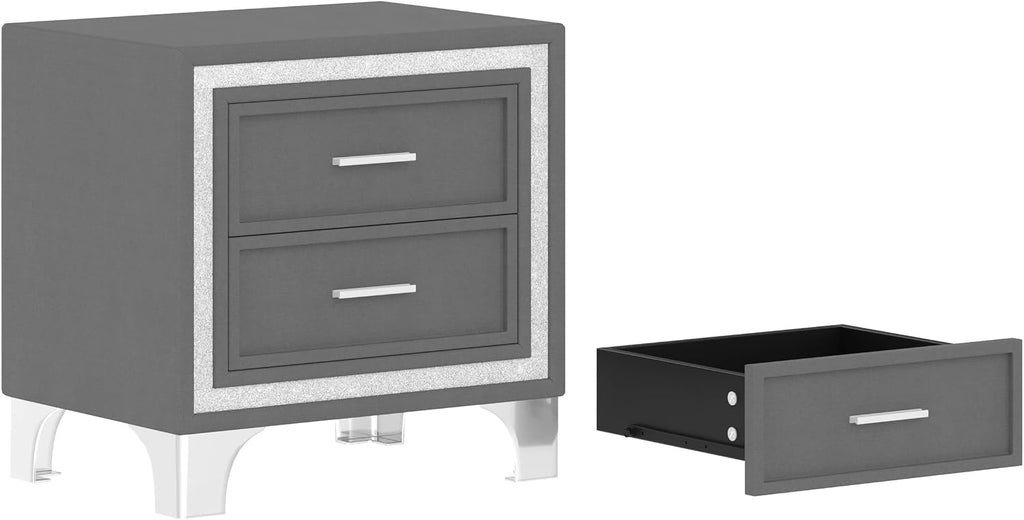 Flieks Bedroom Sets, 3-Pieces Bedroom Sets, Queen Size Upholstered Platform Bed with LED Lights and 2 Nightstands, Gray