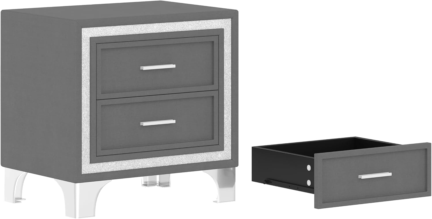 Flieks Bedroom Sets, 3-Pieces Bedroom Sets, Queen Size Upholstered Platform Bed with LED Lights and 2 Nightstands, Gray