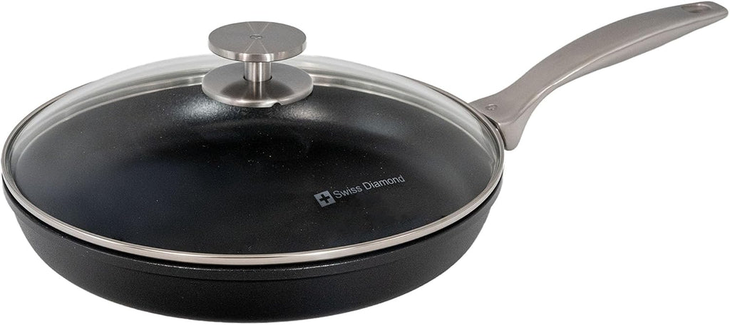 Swiss Diamond Nonstick Frying Pan Hybrid Ceramic and Diamond-Infused Fry Pan With Glass Lid, Dou Ceramic, Dishwasher and Oven Safe Fry Pans (10.25 IN)