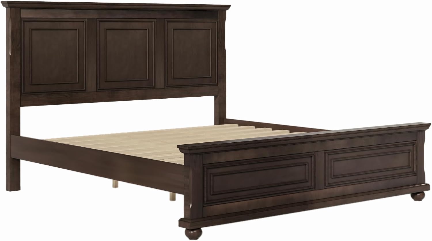 Merax Traditional Town and Country Style Pinewood Vintage Queen Bed, Rich Brown