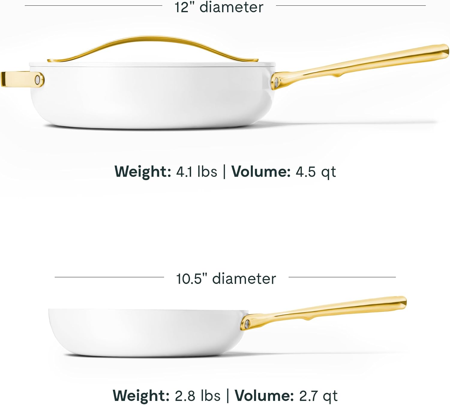 Caraway Fry Pan and Sauté Pan Duo - 10.5' Ceramic Frying Pan and 11.8' Deep Sauté Pan with Lid - Non Stick, Non Toxic, Oven Safe - White
